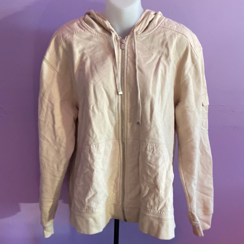 Liz Claiborne Beige Tracksuit L Full Zip Hoodie & Drawstring Waist Pants Set